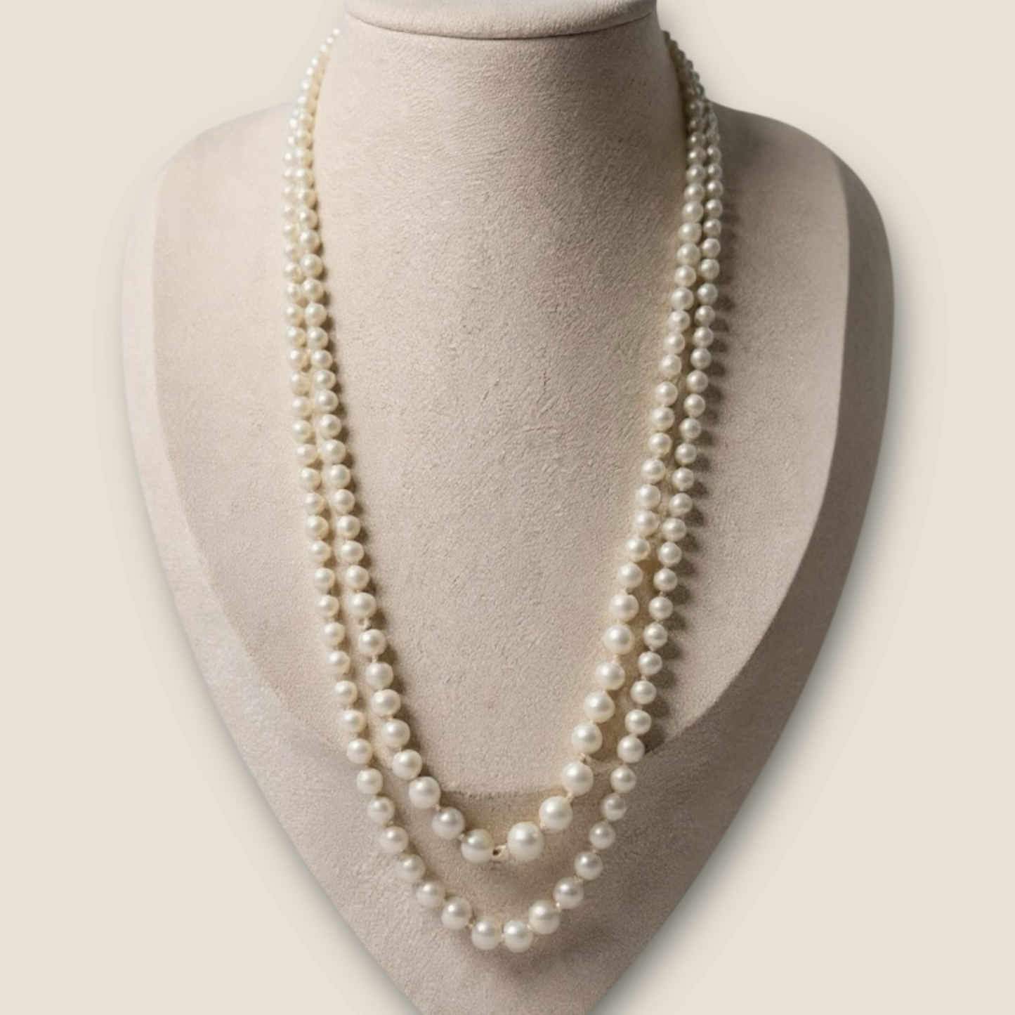 Vintage 1950s Graduated Double-Strand Cultured Pearl Necklace | Sterling Filigree Clasp | Japanese Fine Quality | 20” & 22”