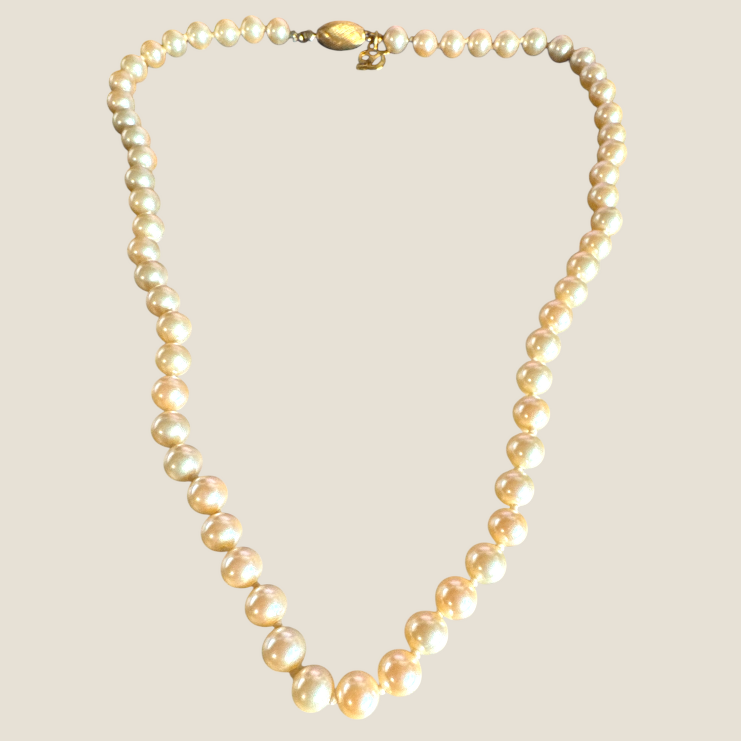 Vintage 1960s Dancraft Faux Pearl Necklace | 18” Strand with Gold-Tone Clasp | Timeless Mid-Century Elegance