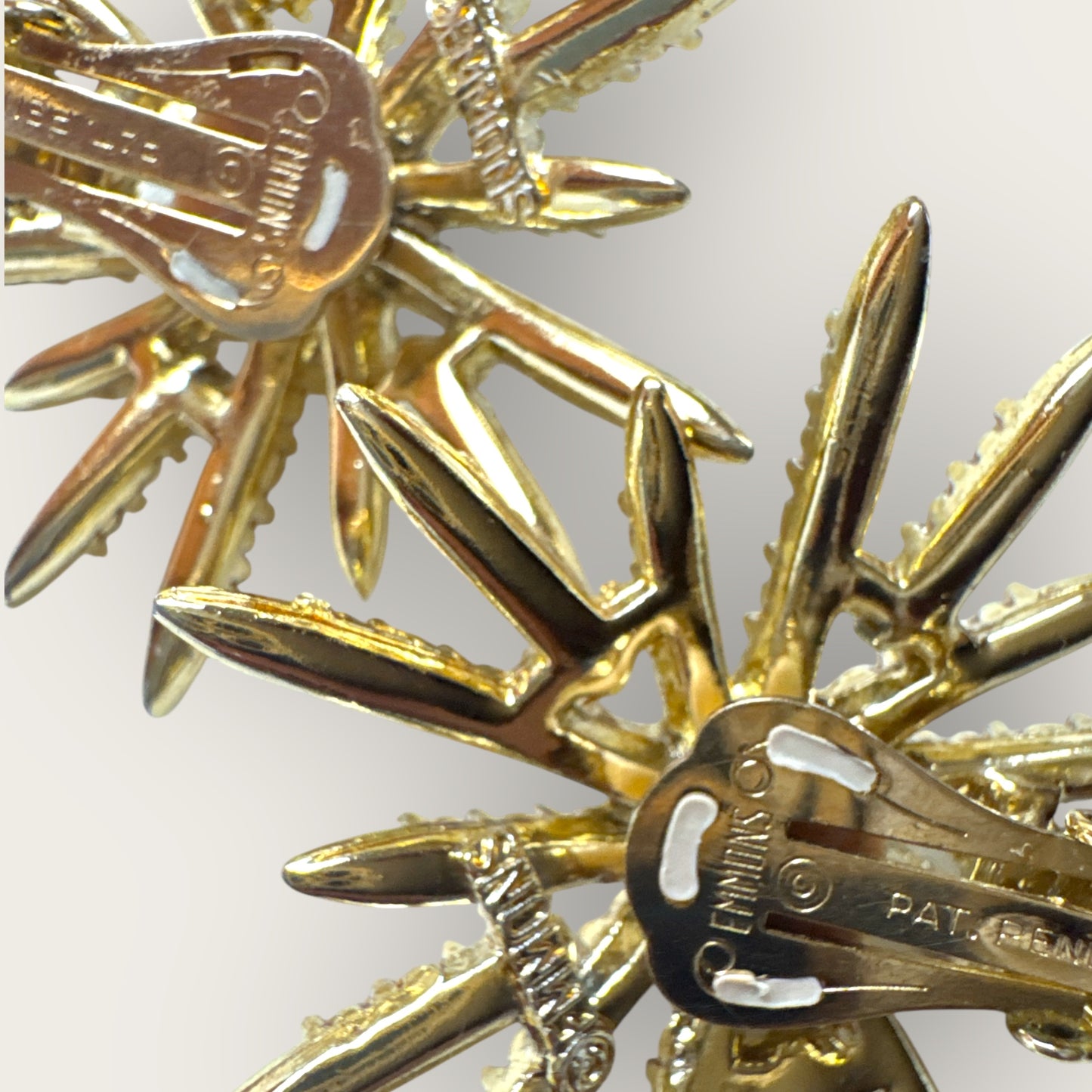 Vintage Emmons Patent Pending Starburst Clip-On Earrings – Aurora Borealis Rhinestones & Faux Pearl, 1950s