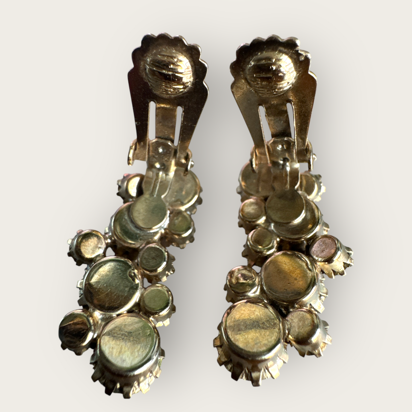 Vintage Karu Arke Inc. Rhinestone Ear Climber Earrings – Topaz, Champagne & Aurora Borealis – Mid-Century Sparkle
