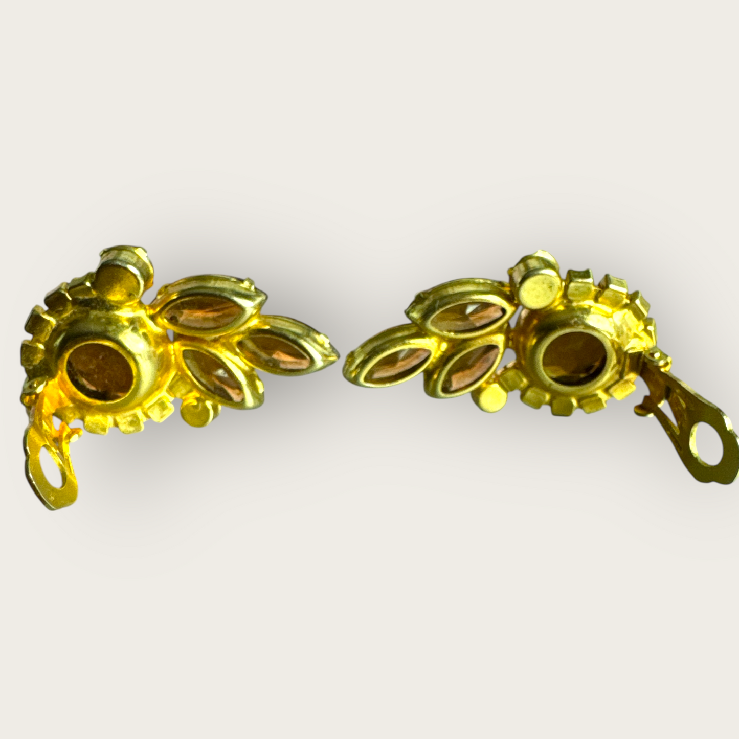 Verified Juliana Root Beer & Aurora Borealis Rhinestone Ear Climber Earrings – 1960s