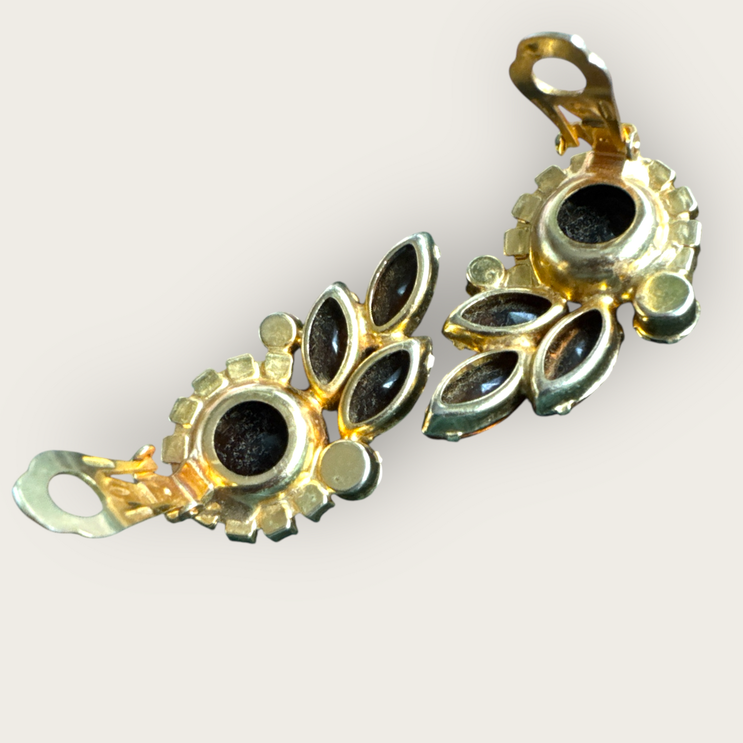 Verified Juliana Root Beer & Aurora Borealis Rhinestone Ear Climber Earrings – 1960s