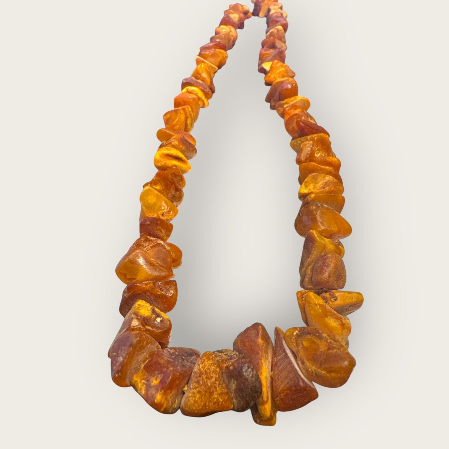Vintage Baltic Amber Nugget Necklace – 19” Graduated Natural Honey & Cognac Chips, Mid-Century Elegance