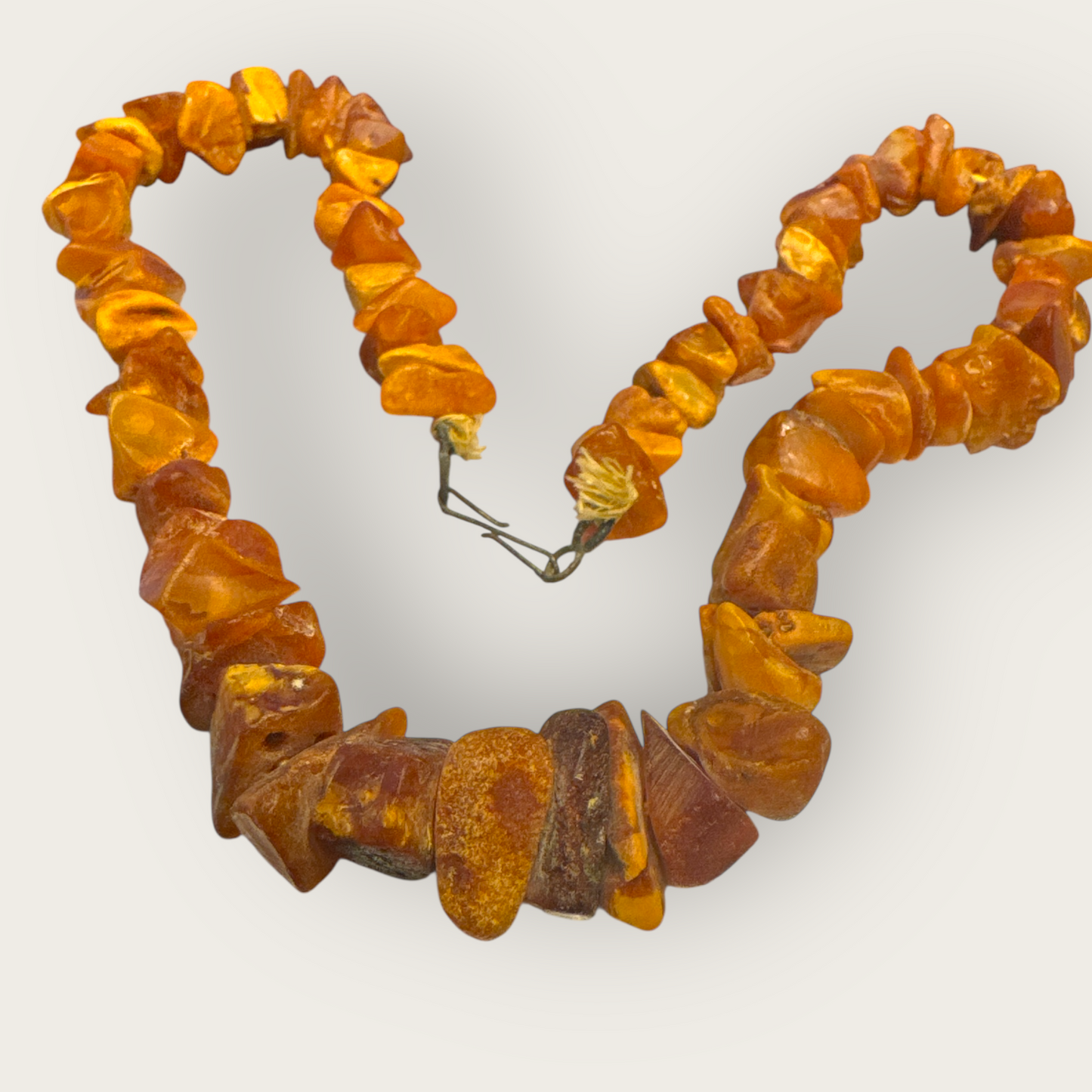 Vintage Baltic Amber Nugget Necklace – 19” Graduated Natural Honey & Cognac Chips, Mid-Century Elegance