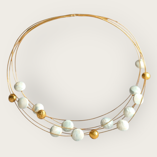 Vintage 18k Gold Coin Pearl Multi-Strand Necklace | Freshwater Pearl Choker | Finely Crafted Statement Jewelry | Private Collection
