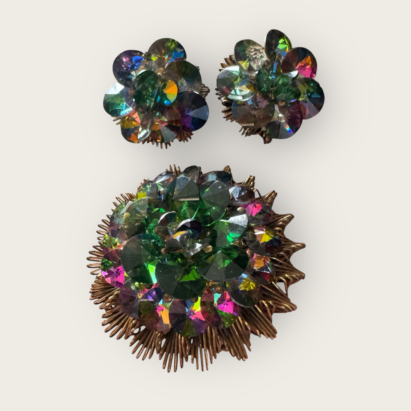 Alice Caviness Watermelon Rivoli Starburst Brooch & Earrings | Private Collection