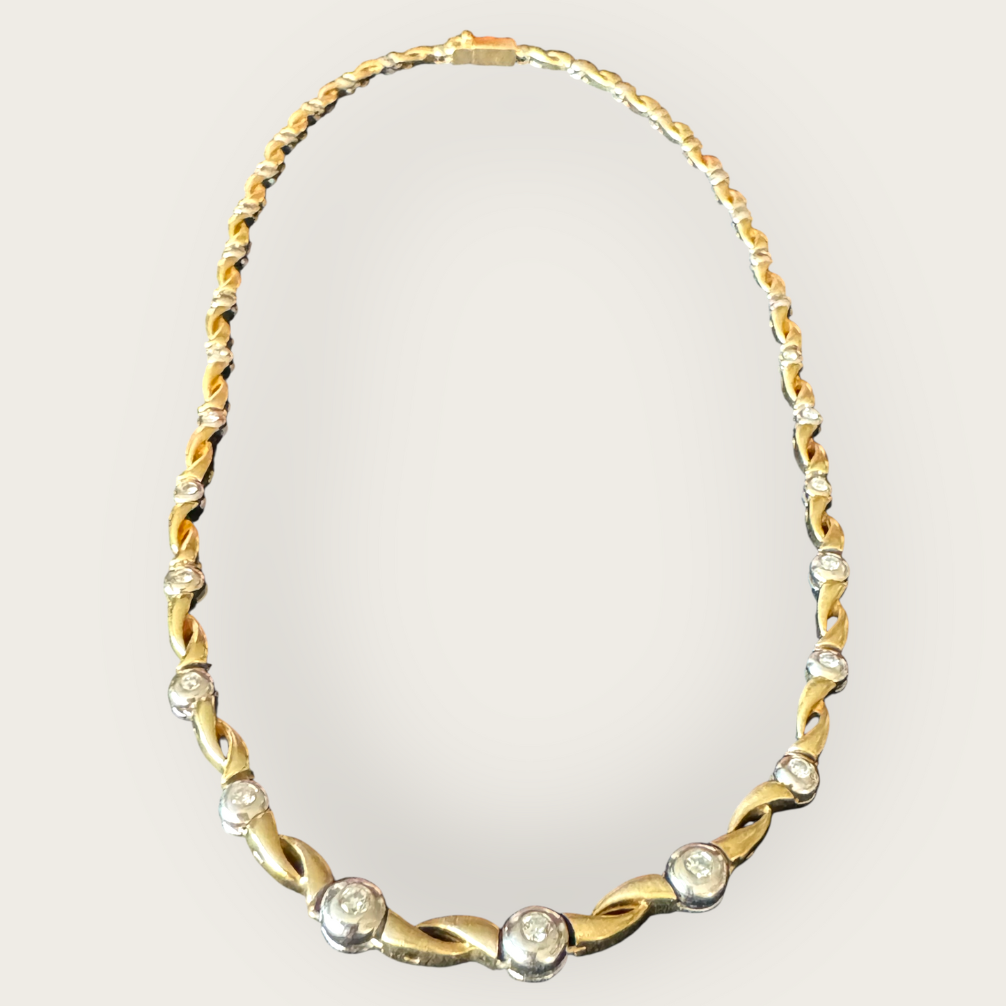 14k Yellow & White Gold Diamond Ribbon Link Choker Necklace | Private Collection