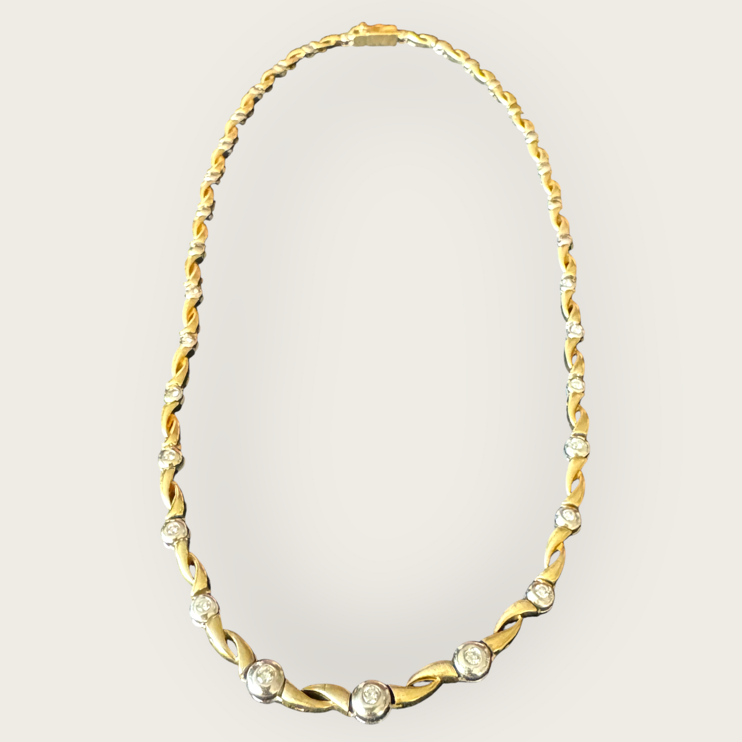 14k Yellow & White Gold Diamond Ribbon Link Choker Necklace | Private Collection
