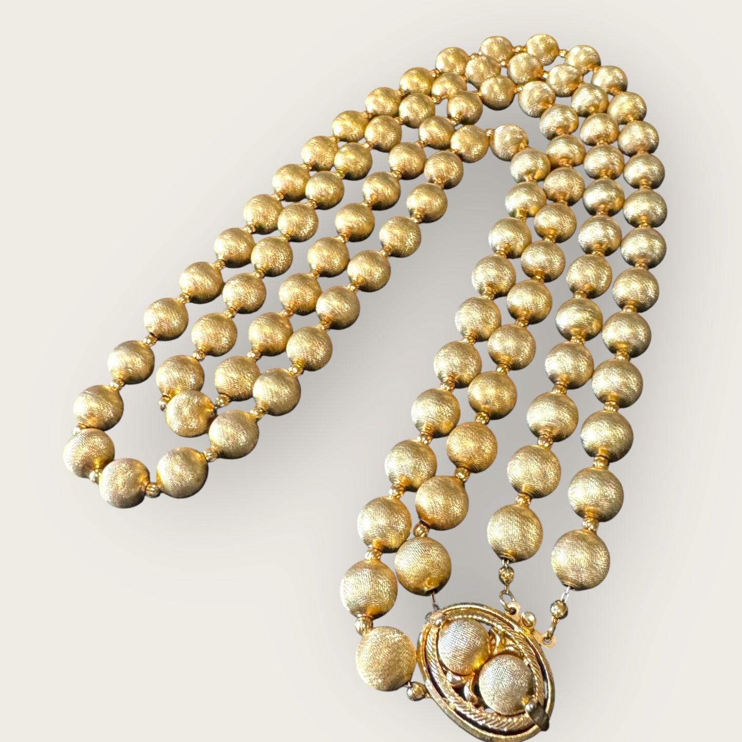 Vendôme 1960s Double-Strand Textured Gold Bead Necklace, Signed, 23” & 25”