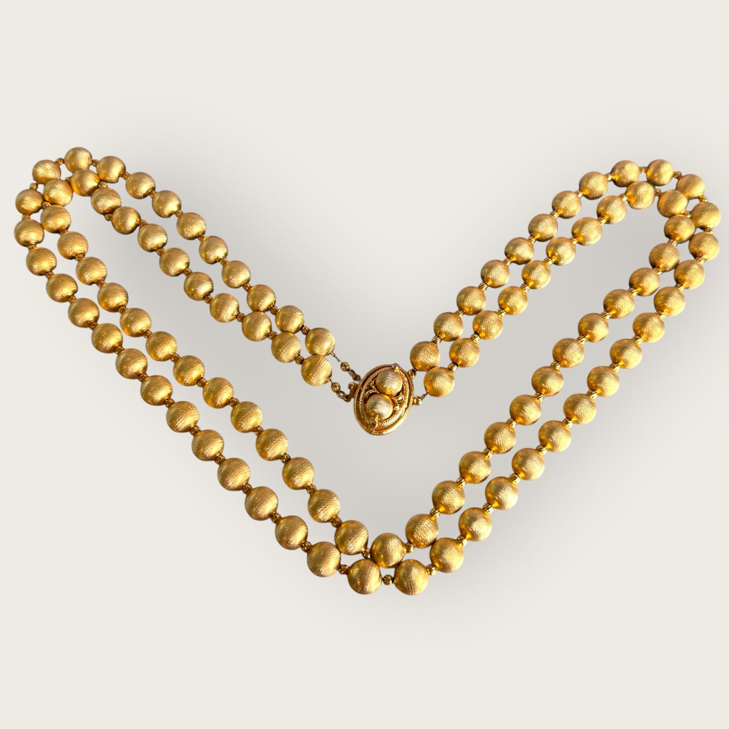 Vendôme 1960s Double-Strand Textured Gold Bead Necklace, Signed, 23” & 25”