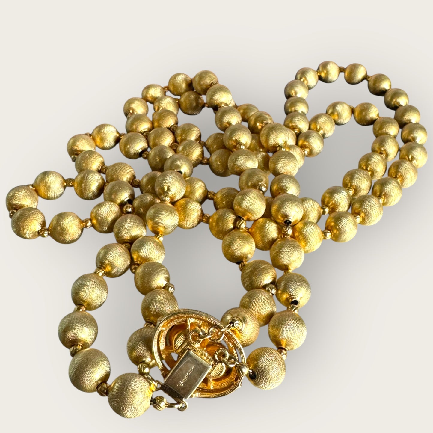 Vendôme 1960s Double-Strand Textured Gold Bead Necklace, Signed, 23” & 25”