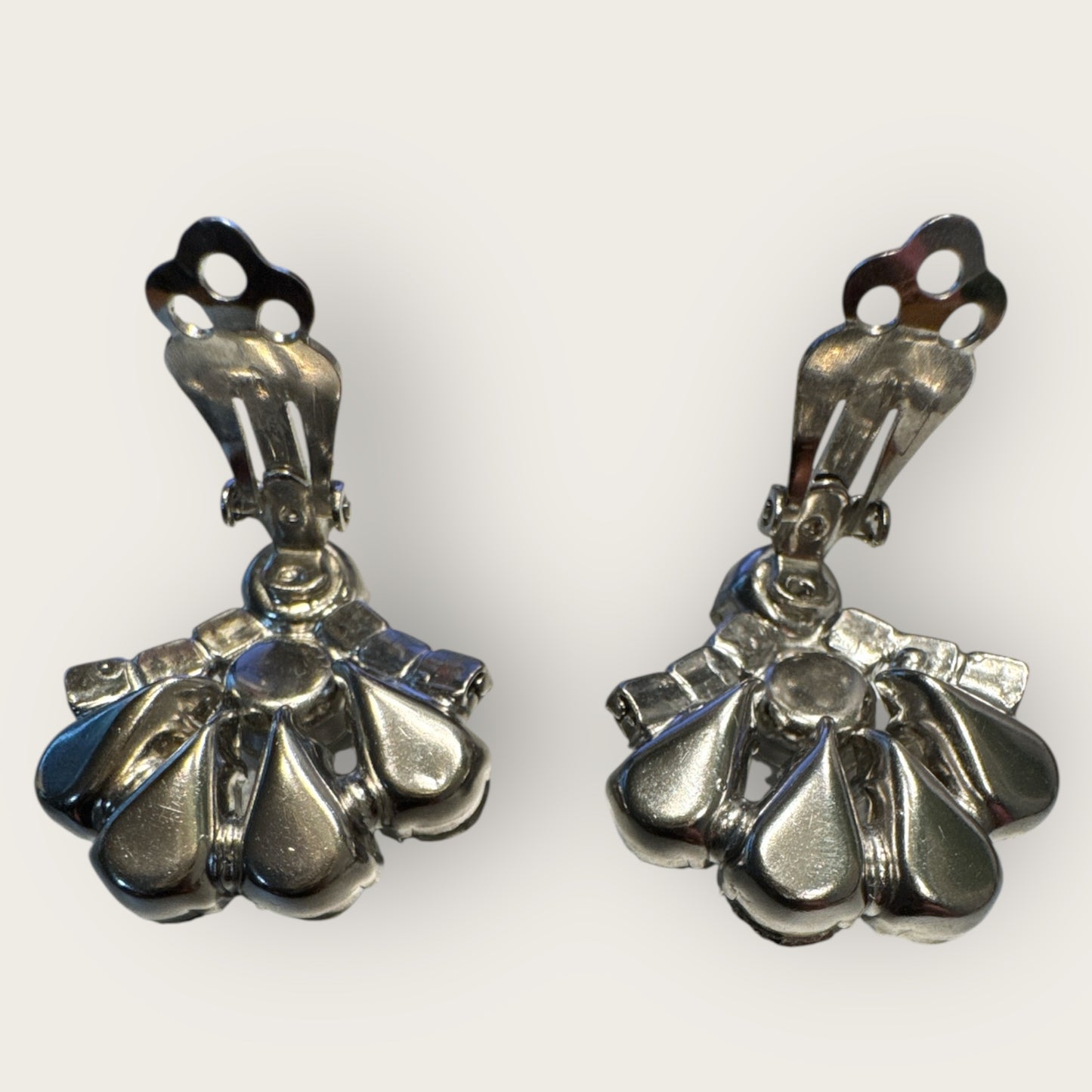 Vintage 1950s Rhinestone Fan Earrings, Mid-Century Clip-On Sparkling Costume Jewelry