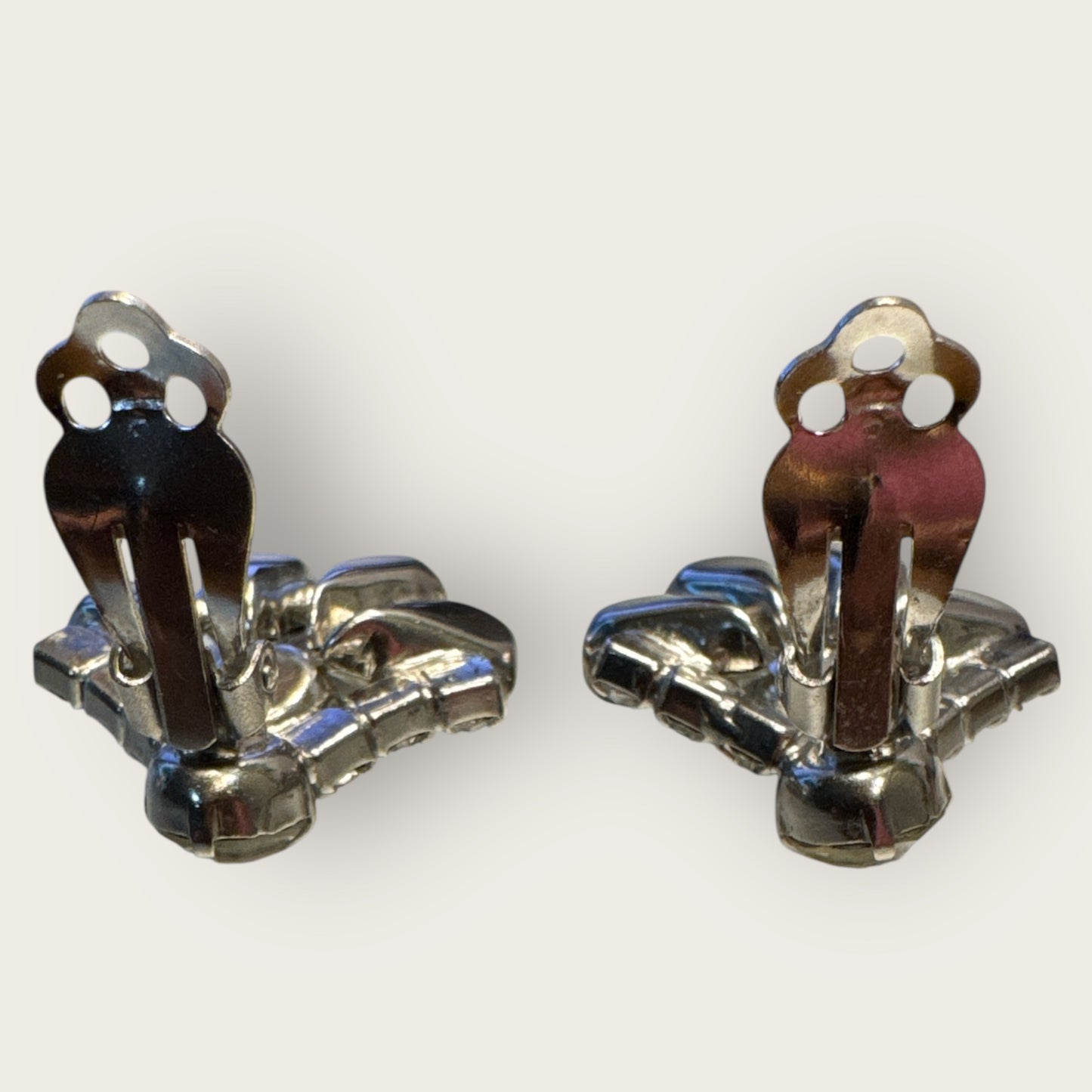 Vintage 1950s Rhinestone Fan Earrings, Mid-Century Clip-On Sparkling Costume Jewelry