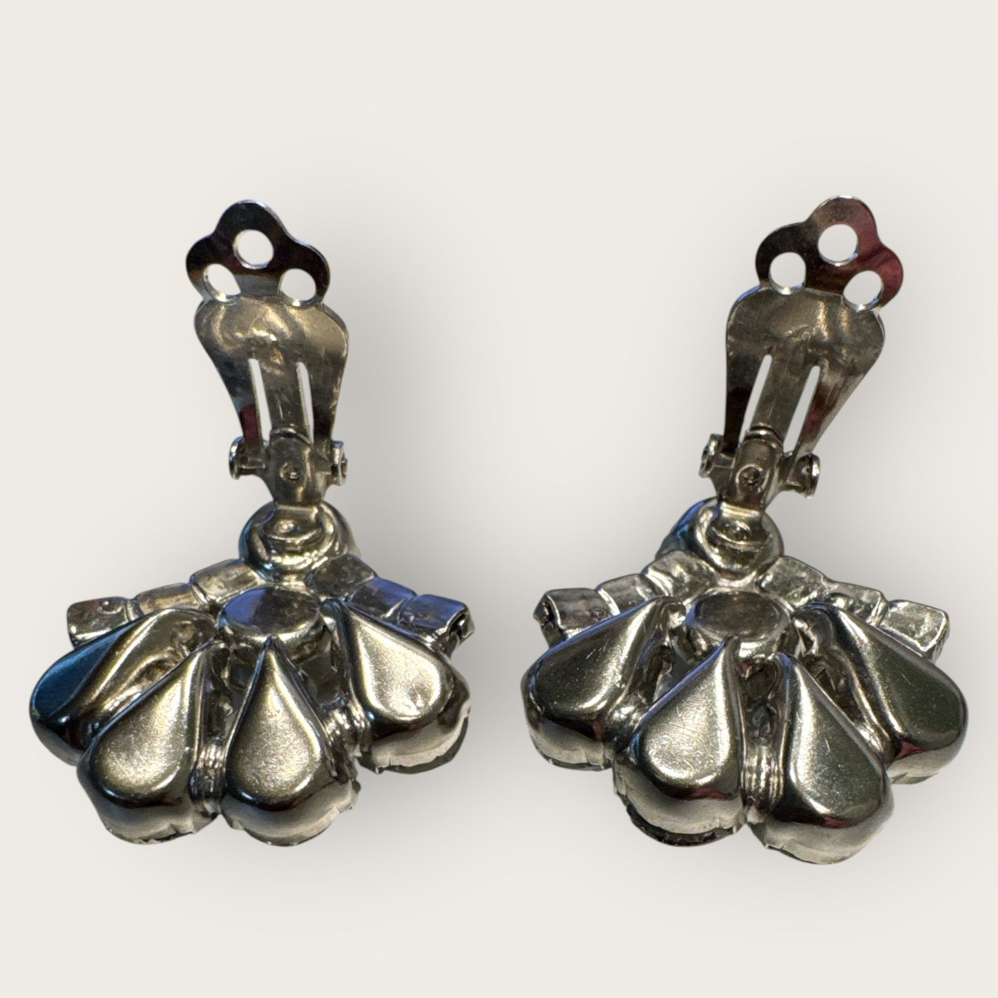 Vintage 1950s Rhinestone Fan Earrings, Mid-Century Clip-On Sparkling Costume Jewelry