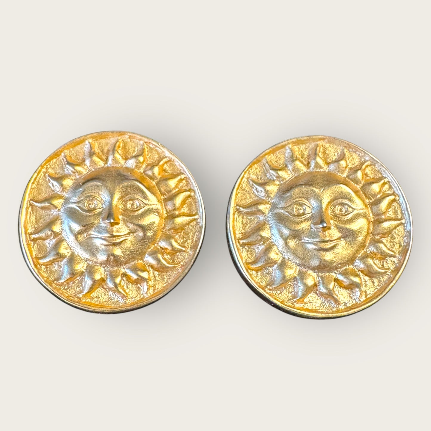 Vintage Anne Klein Sun Face Earrings, Gold-Tone Round Post Backs |1980s Designer Collectible