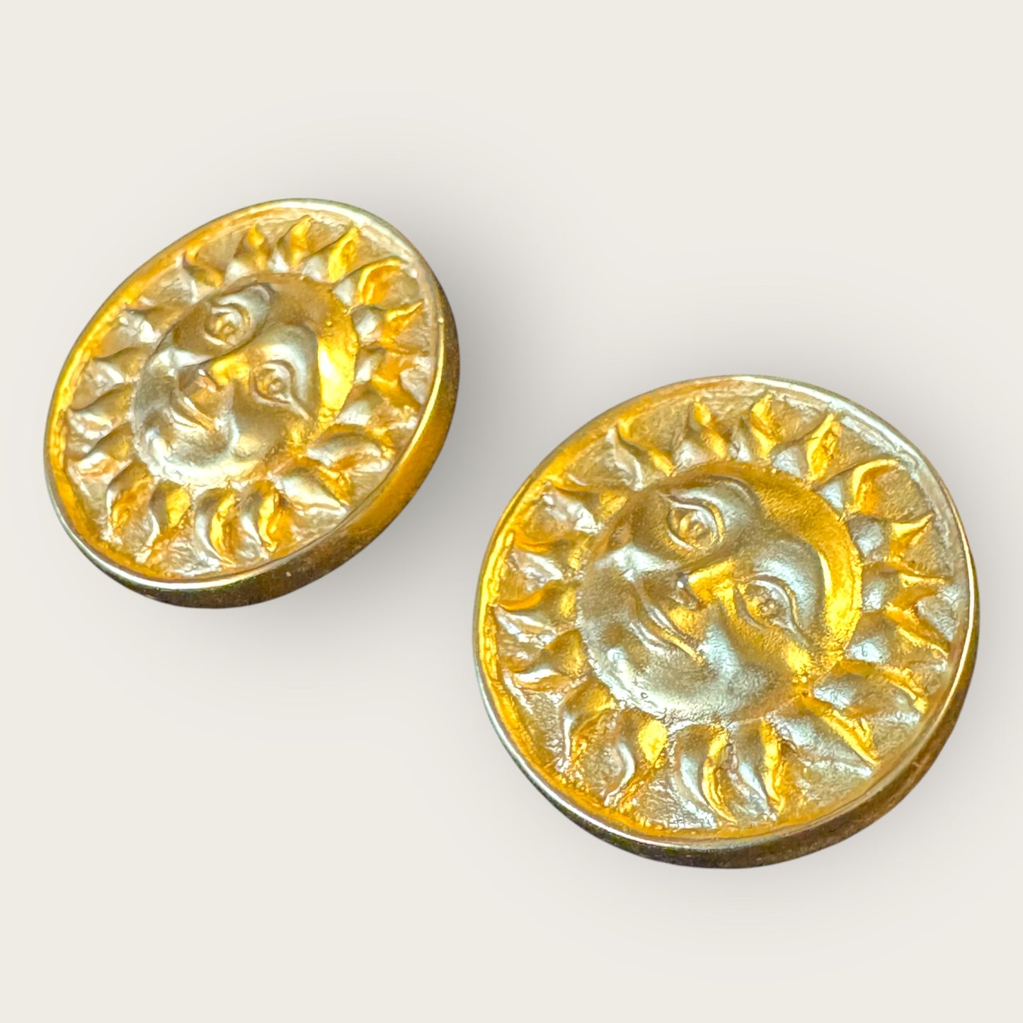 Vintage Anne Klein Sun Face Earrings, Gold-Tone Round Post Backs |1980s Designer Collectible