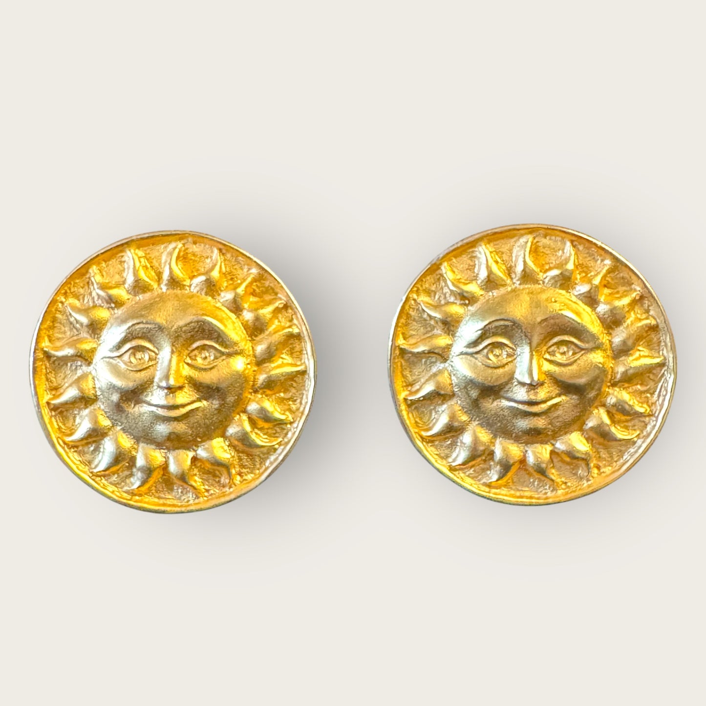 Vintage Anne Klein Sun Face Earrings, Gold-Tone Round Post Backs |1980s Designer Collectible