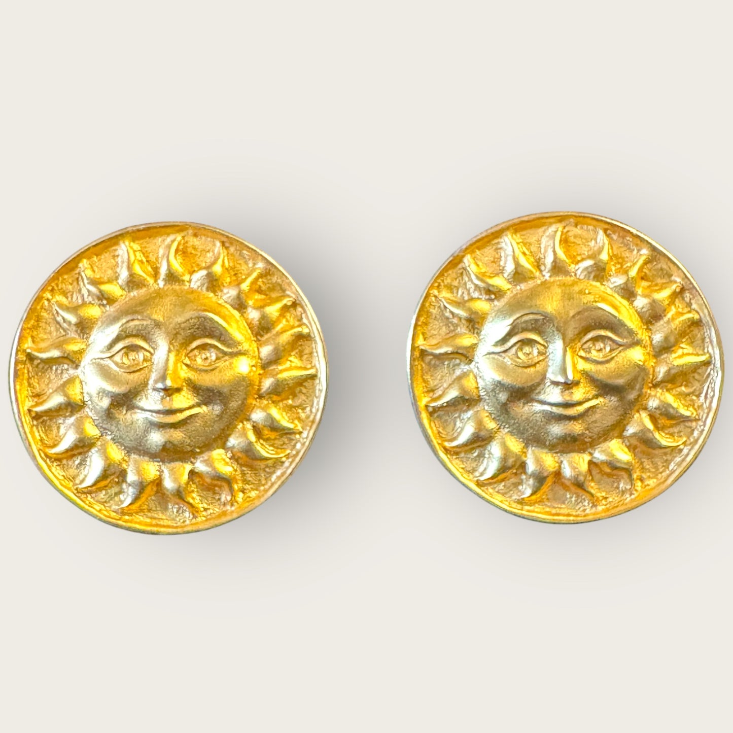 Vintage Anne Klein Sun Face Earrings, Gold-Tone Round Post Backs |1980s Designer Collectible