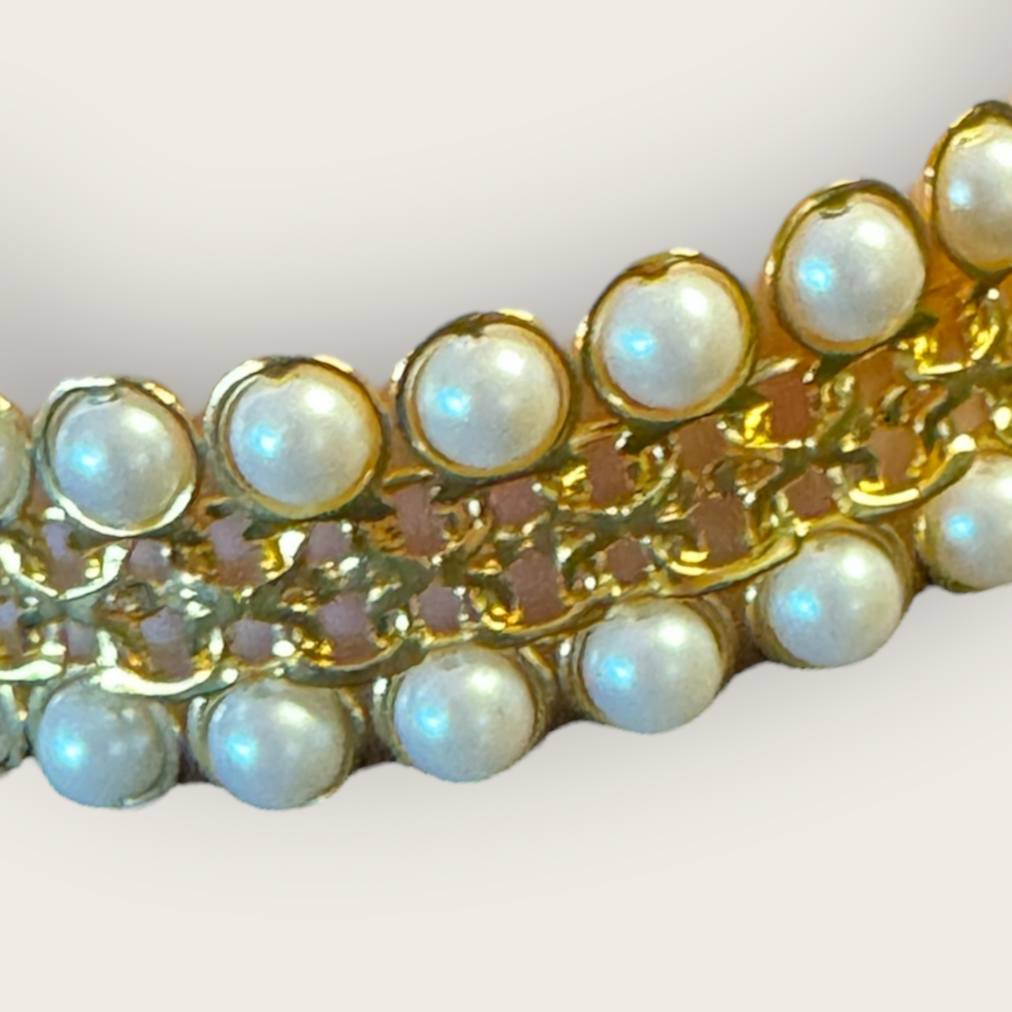 Vintage Avon Faux Pearl Gold-Tone Wide Bracelet – Signed, 7 1/4”, Statement Costume Jewelry