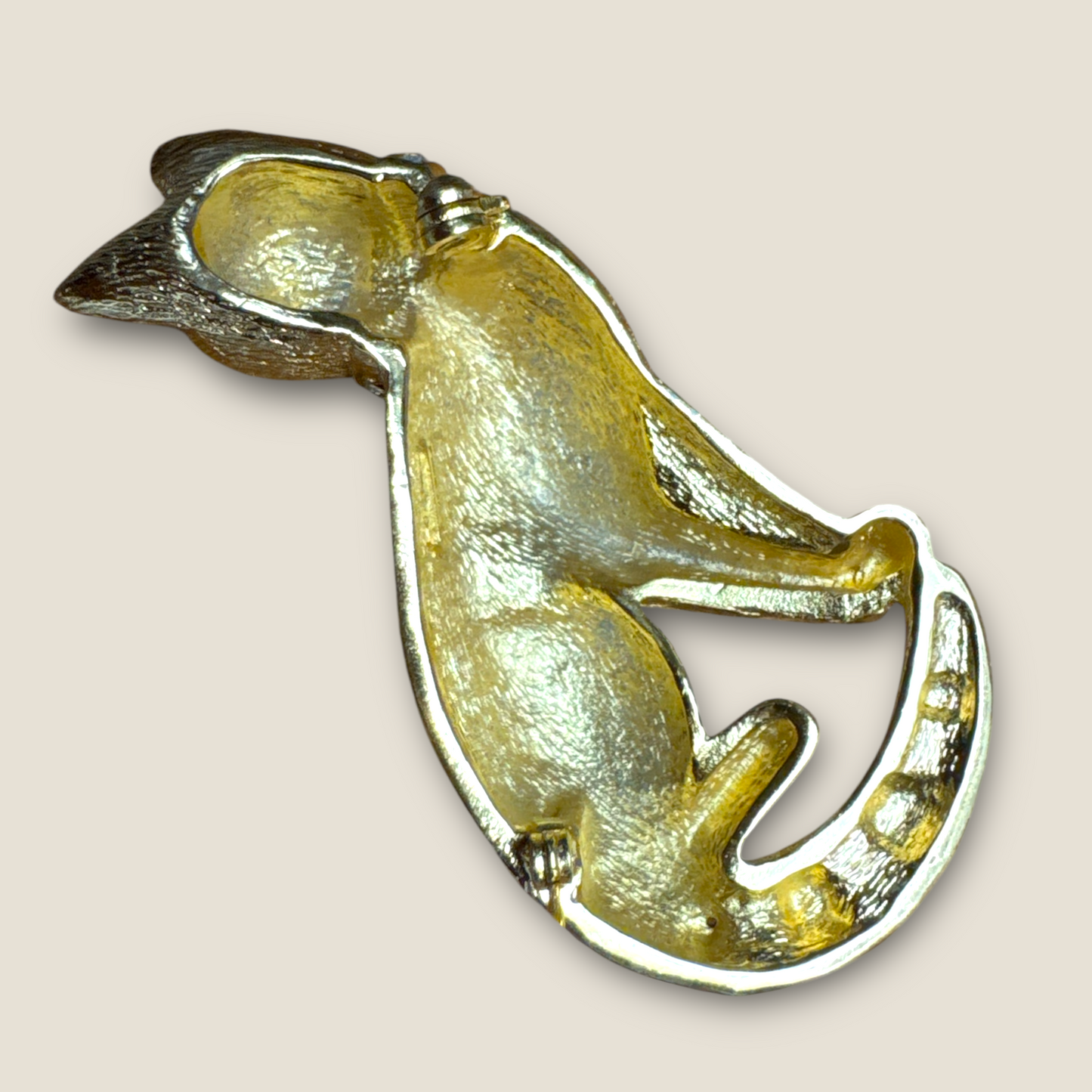 Vintage Christian Dior Couture Gold Cat Brooch with Crystal Accents – Signed Designer Statement Jewelry