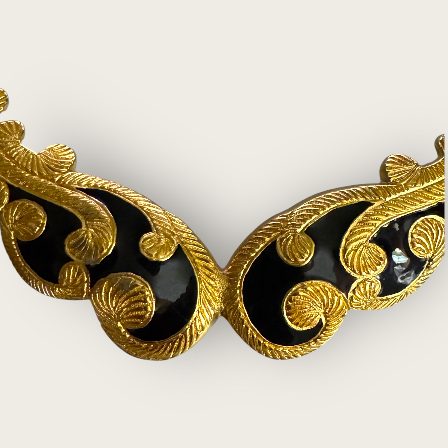 Vintage Christian Dior Couture Gold & Black Enamel Choker Necklace – Signed 1980s Designer Statement Jewelry