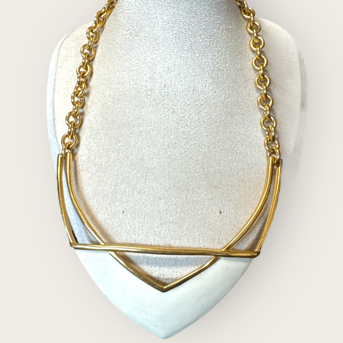 Vintage Monet Oversized Cream Enamel & Gold-Tone Statement Necklace – 1980s Designer Signed