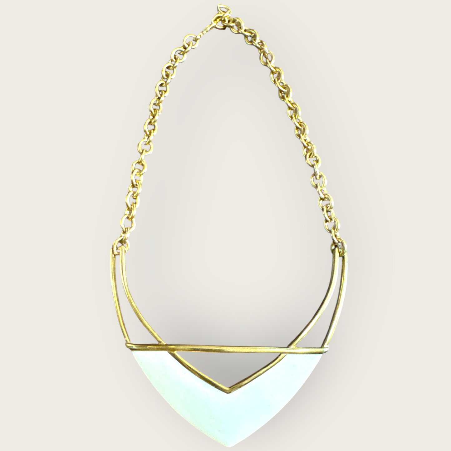 Vintage Monet Oversized Cream Enamel & Gold-Tone Statement Necklace – 1980s Designer Signed