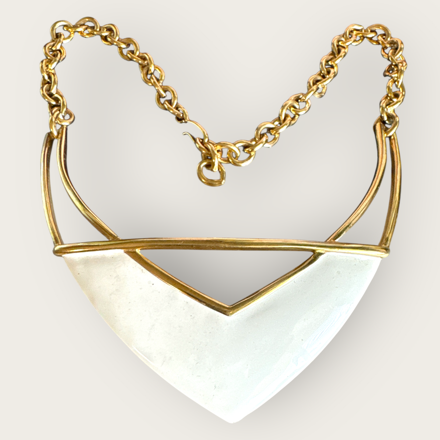 Vintage Monet Oversized Cream Enamel & Gold-Tone Statement Necklace – 1980s Designer Signed