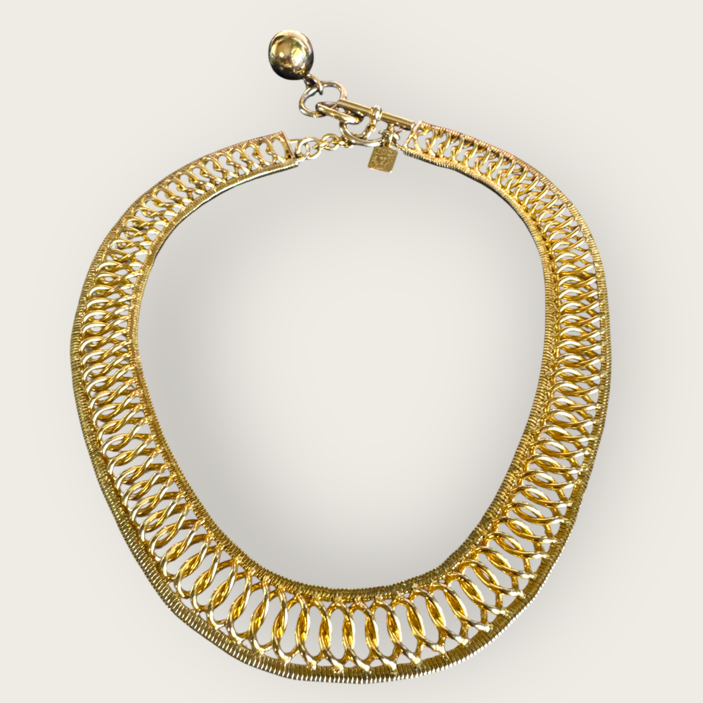 Vintage Anne Klein Gold Tone Collar Necklace with Toggle Clasp – Signed AK