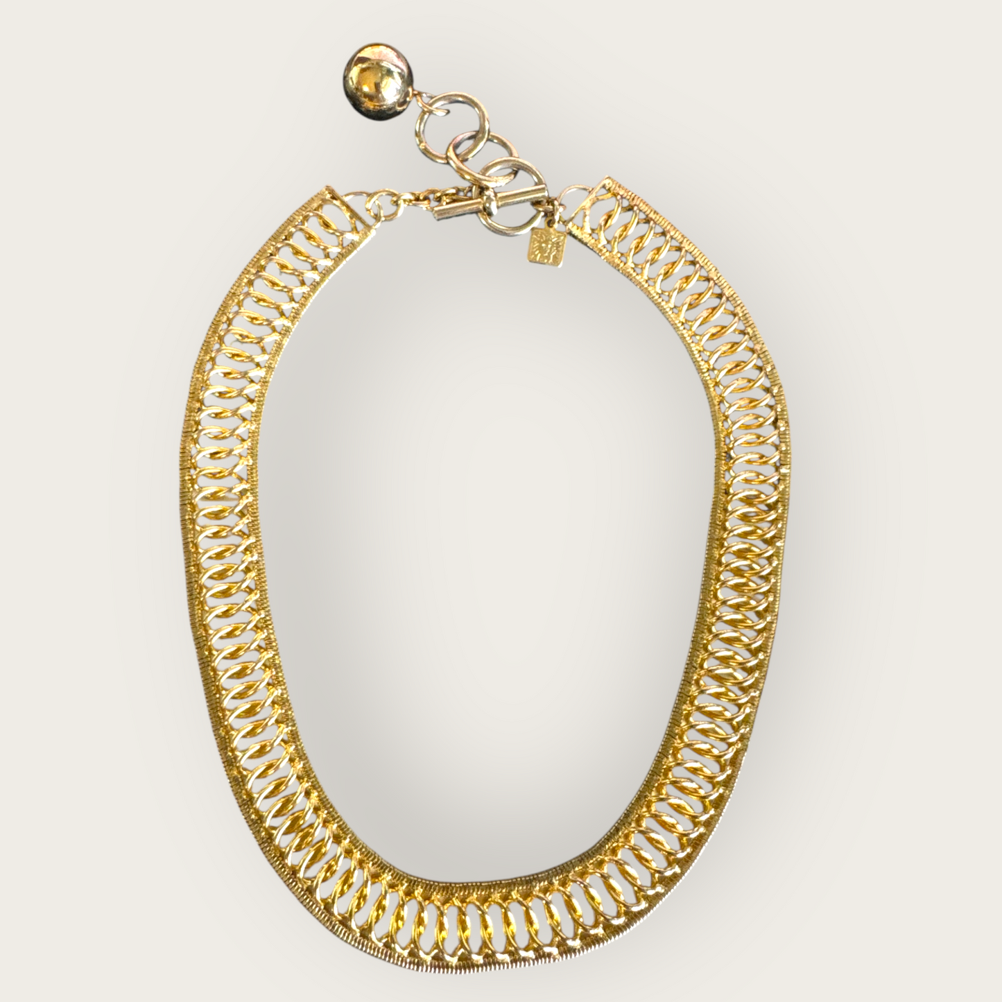 Vintage Anne Klein Gold Tone Collar Necklace with Toggle Clasp – Signed AK