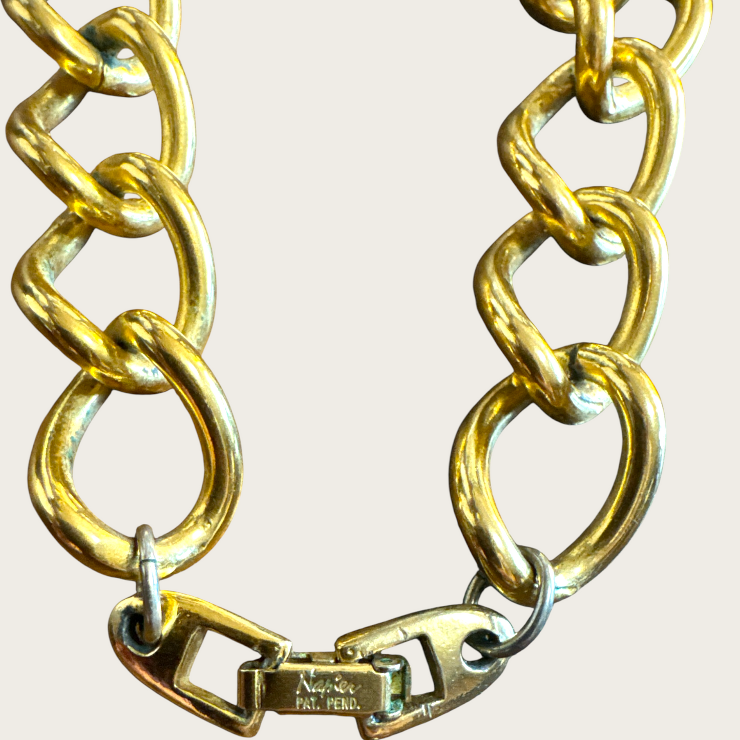 Vintage Napier Black Enamel and Gold-Tone Link Necklace – Patent Pending, 16 Inches