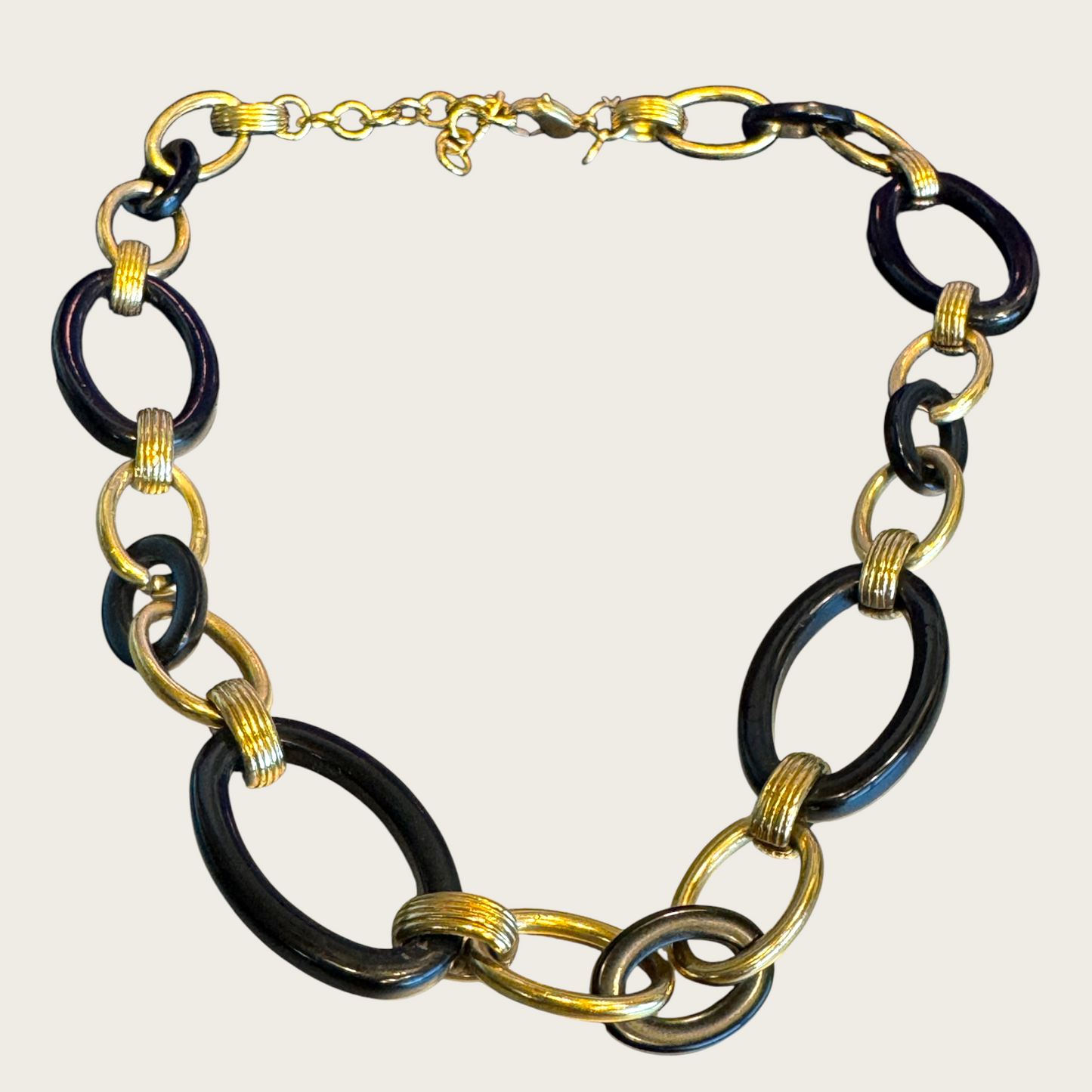 Vintage Monet Black Link and Gold-Tone Chain Necklace – Signed