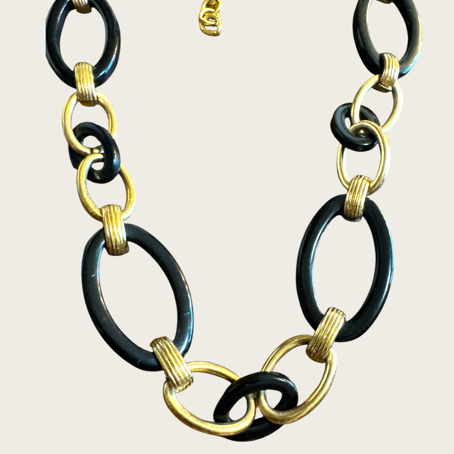Vintage Monet Black Link and Gold-Tone Chain Necklace – Signed