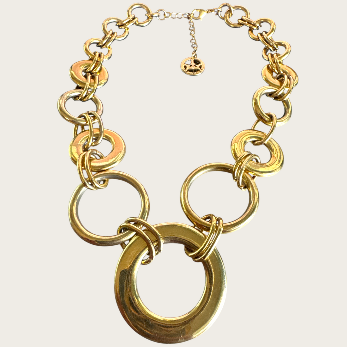Vintage Crown Trifari Red Enamel and Gold-Tone Circle Necklace – Signed 1980s Statement Jewelry