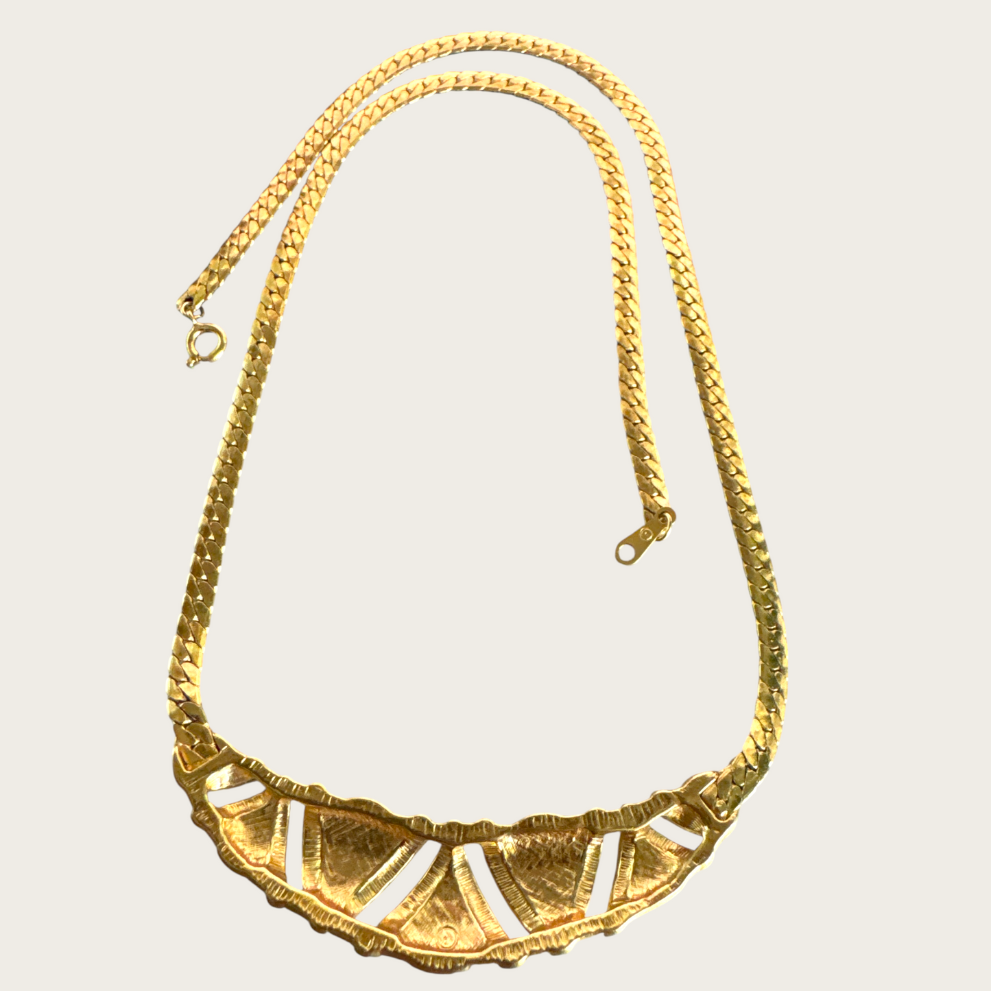 Vintage Monet Navy Blue Enamel and Gold-Tone Chevron Bar Necklace – 1980s Statement Jewelry