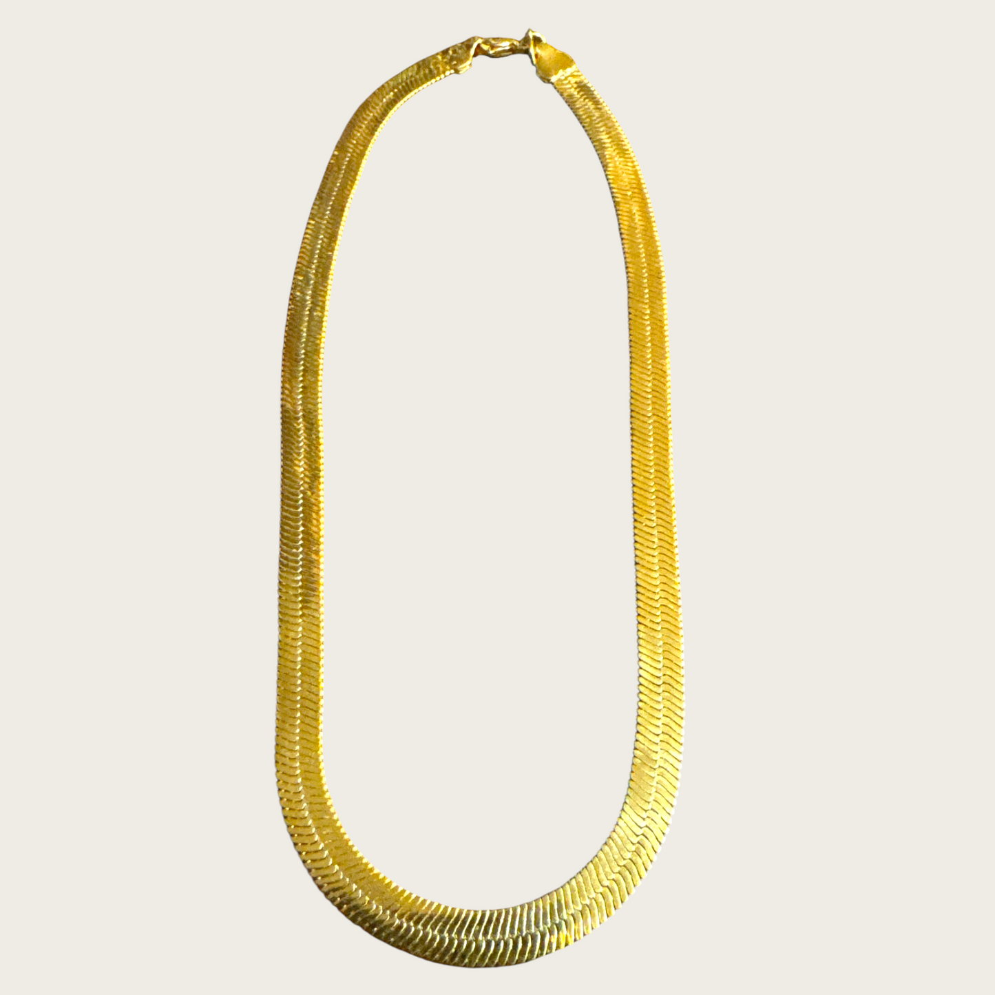 Vintage Monet Gold Tone Choker Necklace – Thick 15 Inch Herringbone Chain, Signed