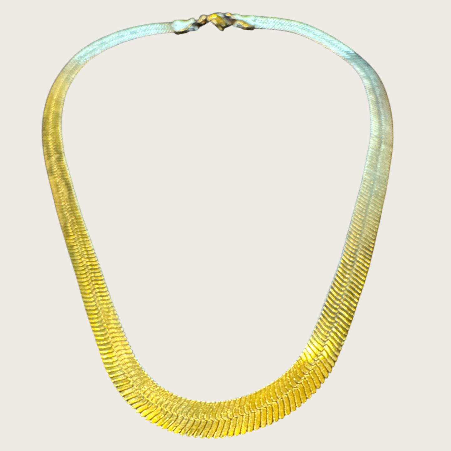 Vintage Monet Gold Tone Choker Necklace – Thick 15 Inch Herringbone Chain, Signed