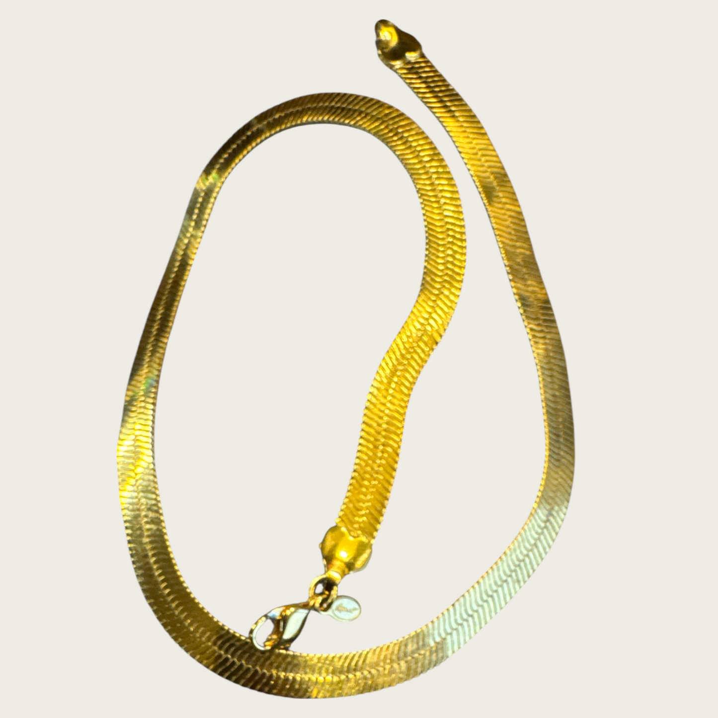 Vintage Monet Gold Tone Choker Necklace – Thick 15 Inch Herringbone Chain, Signed