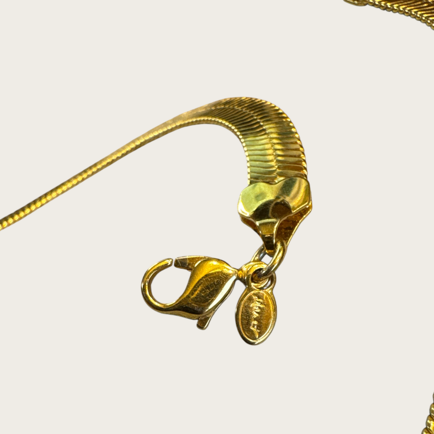Vintage Monet Gold Tone Choker Necklace – Thick 15 Inch Herringbone Chain, Signed