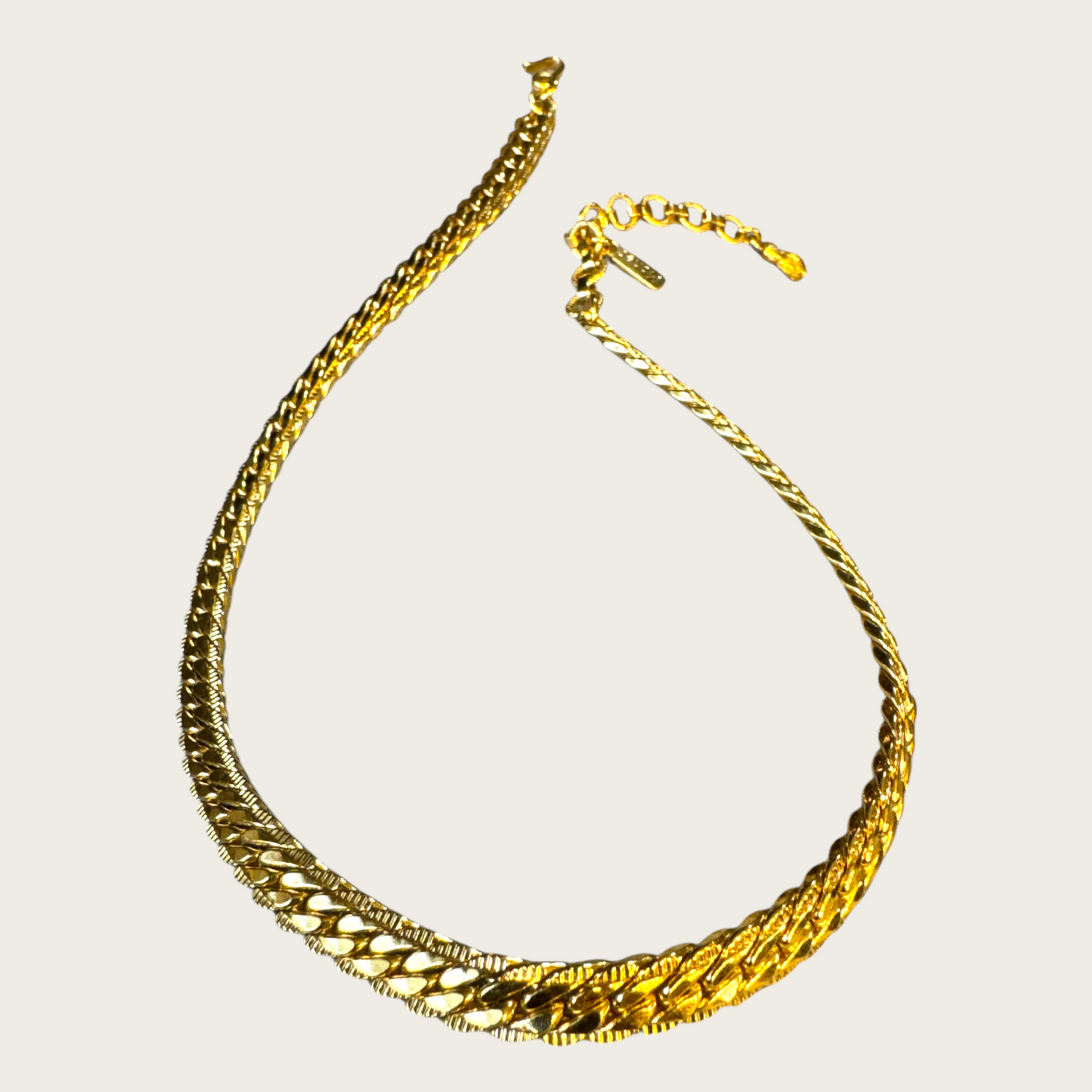 Vintage Monet Reversible Gold Tone Herringbone Choker Necklace Signed