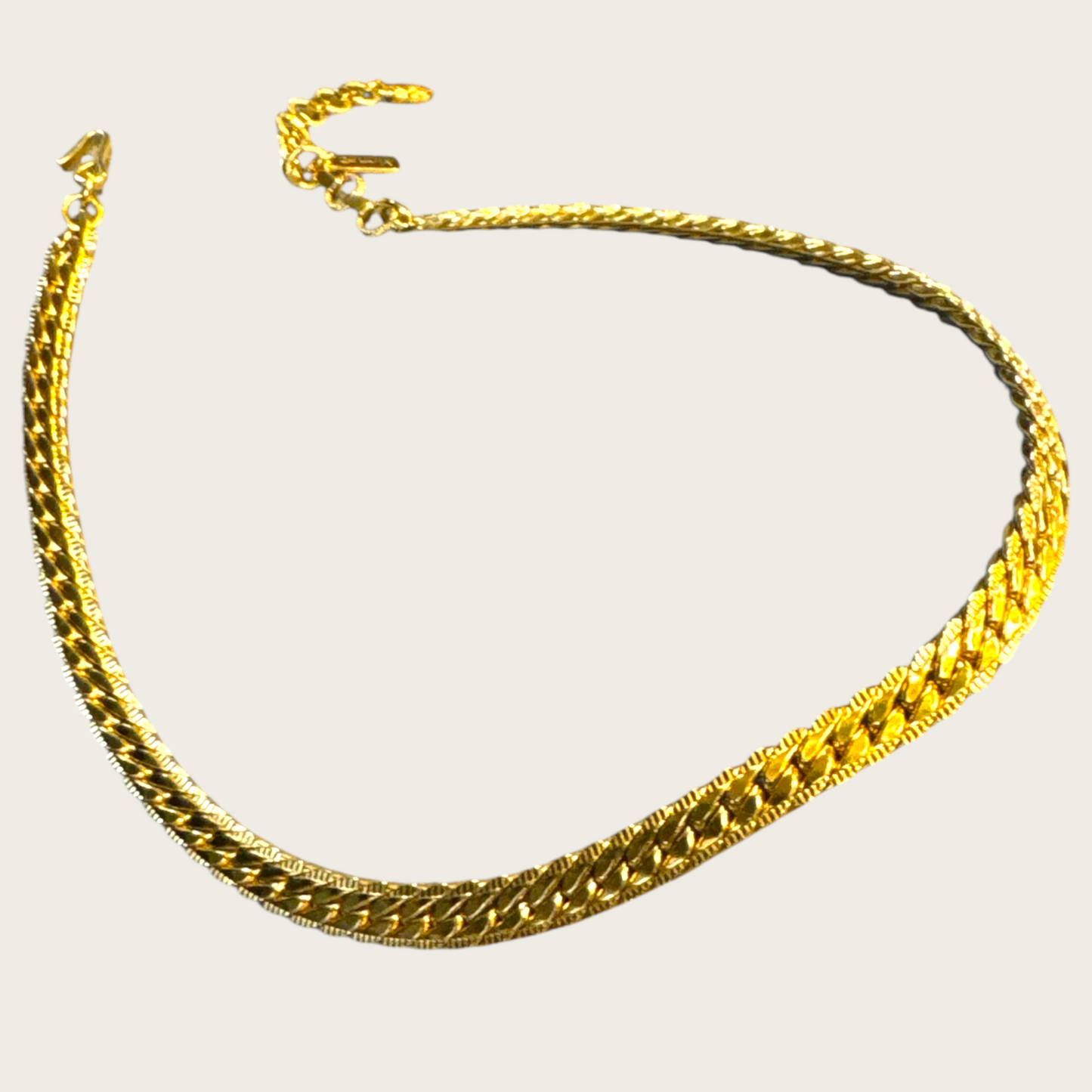 Vintage Monet Reversible Gold Tone Herringbone Choker Necklace Signed