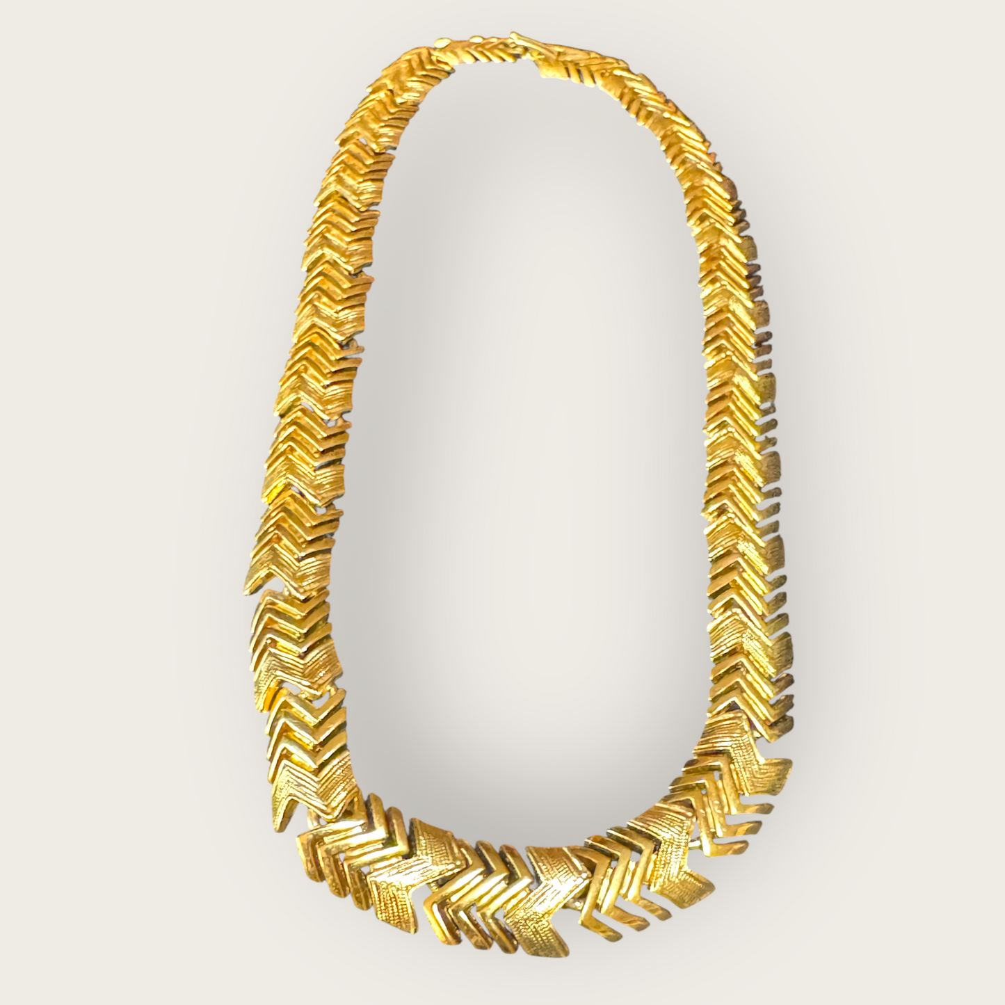 Vintage Napier Gold-Tone Chevron Choker Necklace – Signed & Patented, 1980s Statement Jewelry