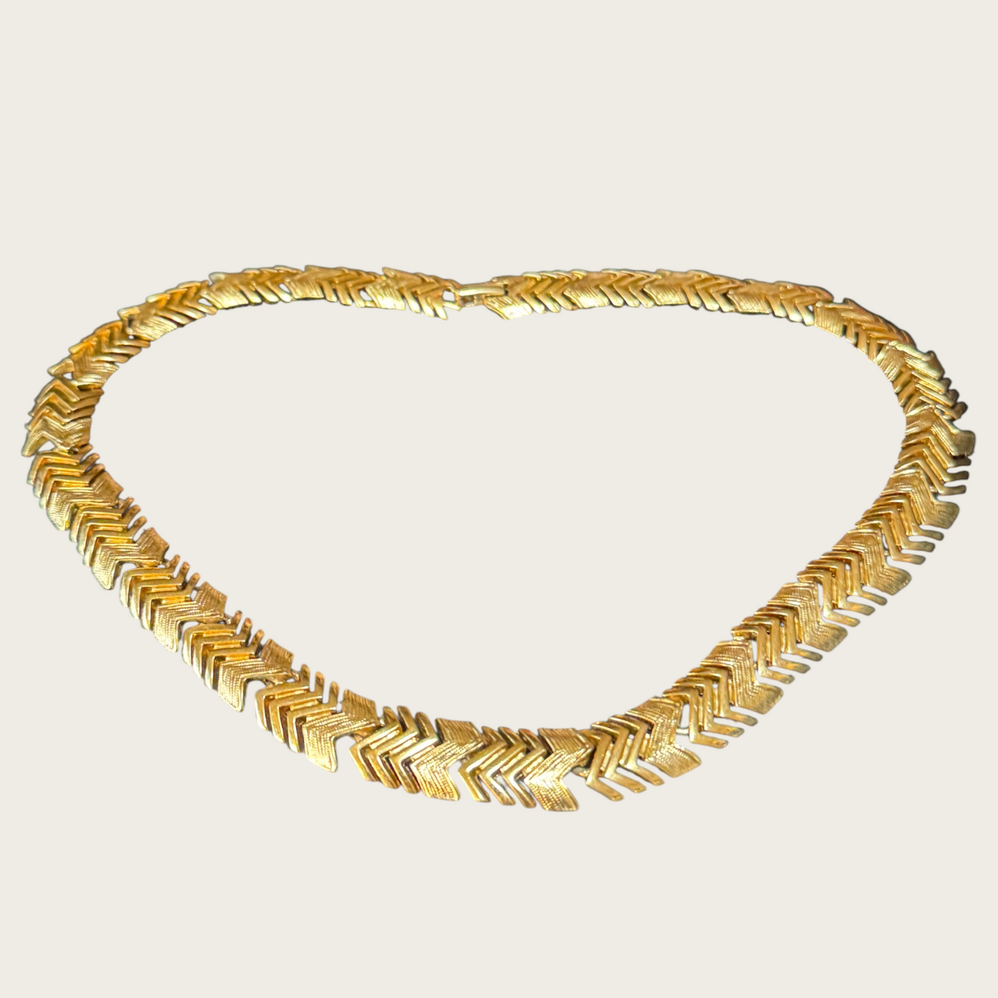 Vintage Napier Gold-Tone Chevron Choker Necklace – Signed & Patented, 1980s Statement Jewelry