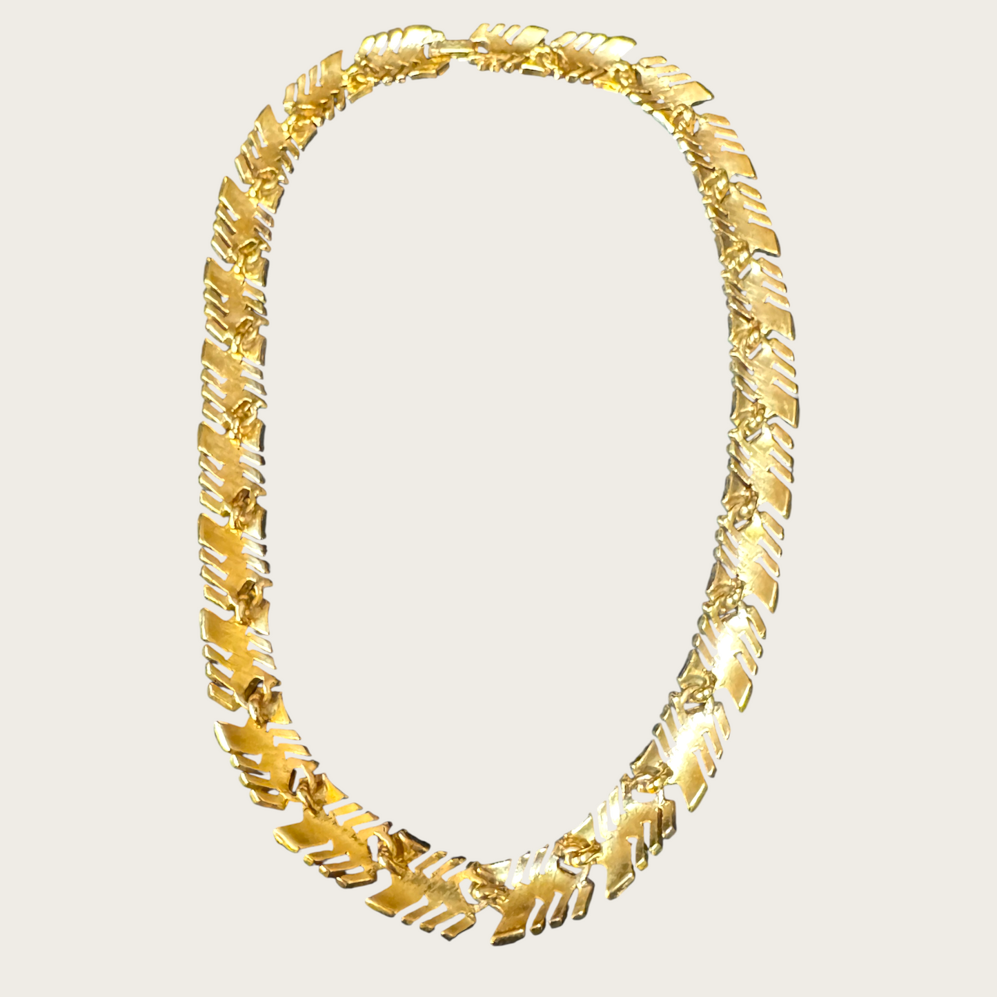Vintage Napier Gold-Tone Chevron Choker Necklace – Signed & Patented, 1980s Statement Jewelry