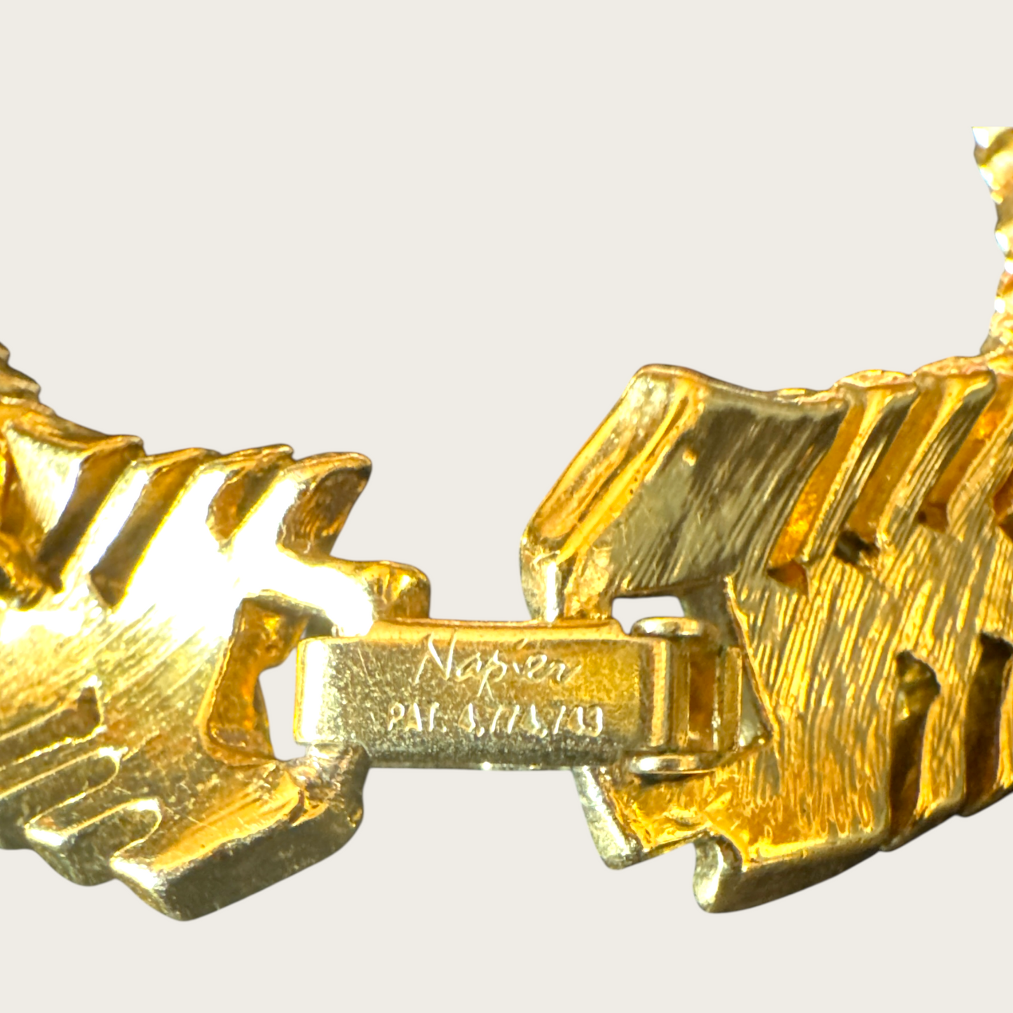 Vintage Napier Gold-Tone Chevron Choker Necklace – Signed & Patented, 1980s Statement Jewelry