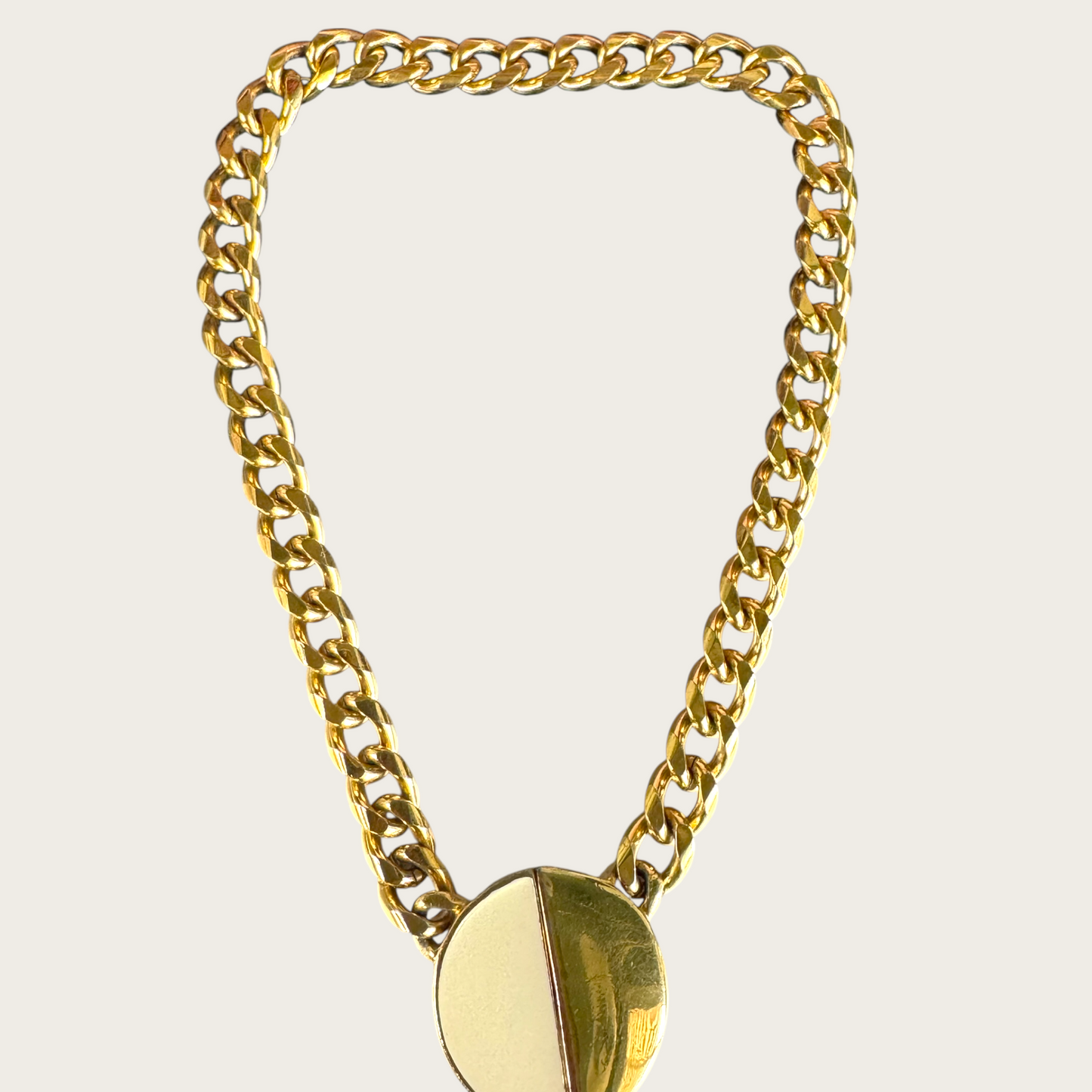 Vintage Monet Gold-Tone Chunky Chain Necklace with Two-Tone Medallion – Signed 1980s Statement Jewelry