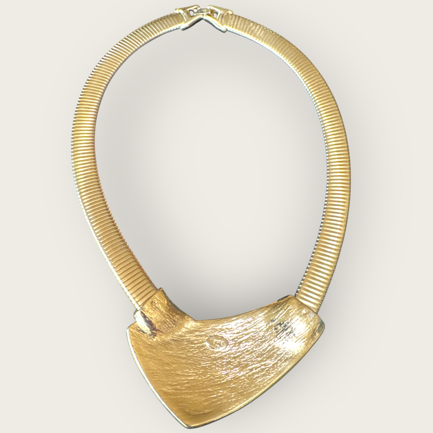 Vintage Trifari Omega Necklace – Cream & Black Enamel Bar on Gold Tone, Signed