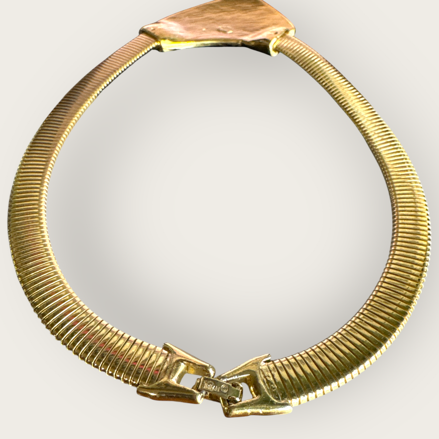 Vintage Trifari Omega Necklace – Cream & Black Enamel Bar on Gold Tone, Signed