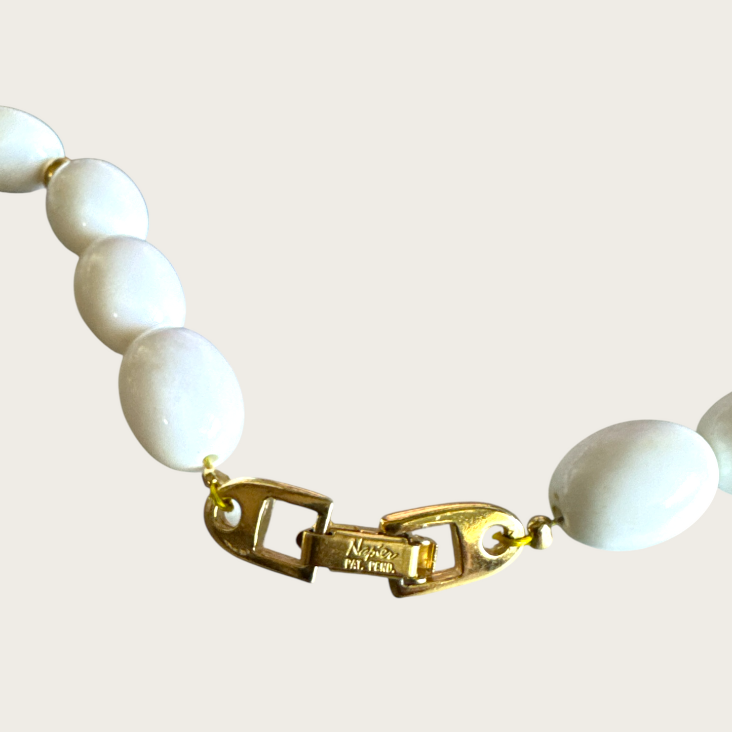 Vintage Napier White Lucite Bead Necklace with Cream and Gold Heart Pendant – Patent Pending
