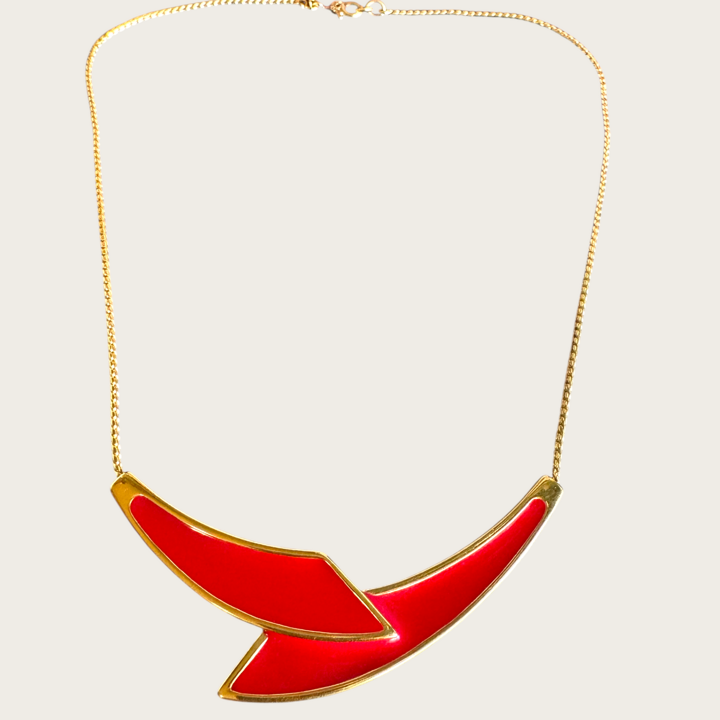 Vintage Monet Red Enamel and Gold-Tone Necklace – Signed 1980s Statement Jewelry